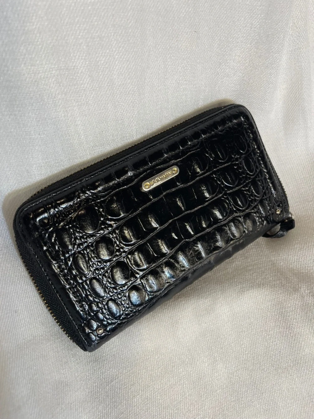 Brahmin Black Croc-Embossed Zip Card Holder